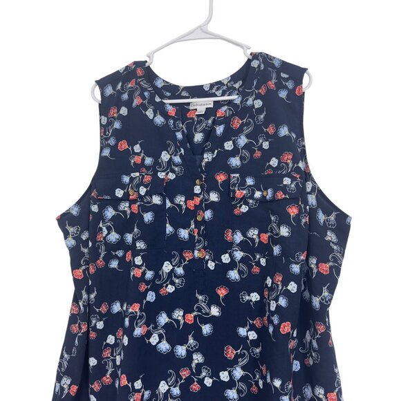 Croft & Barrow Womens 2X Sleeveless Floral Tunic Top Polyester Navy Red Blue - Picture 2 of 13